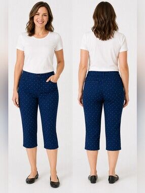 Denim Moves XL Polkadot Stretch Capri Jeans BNIP